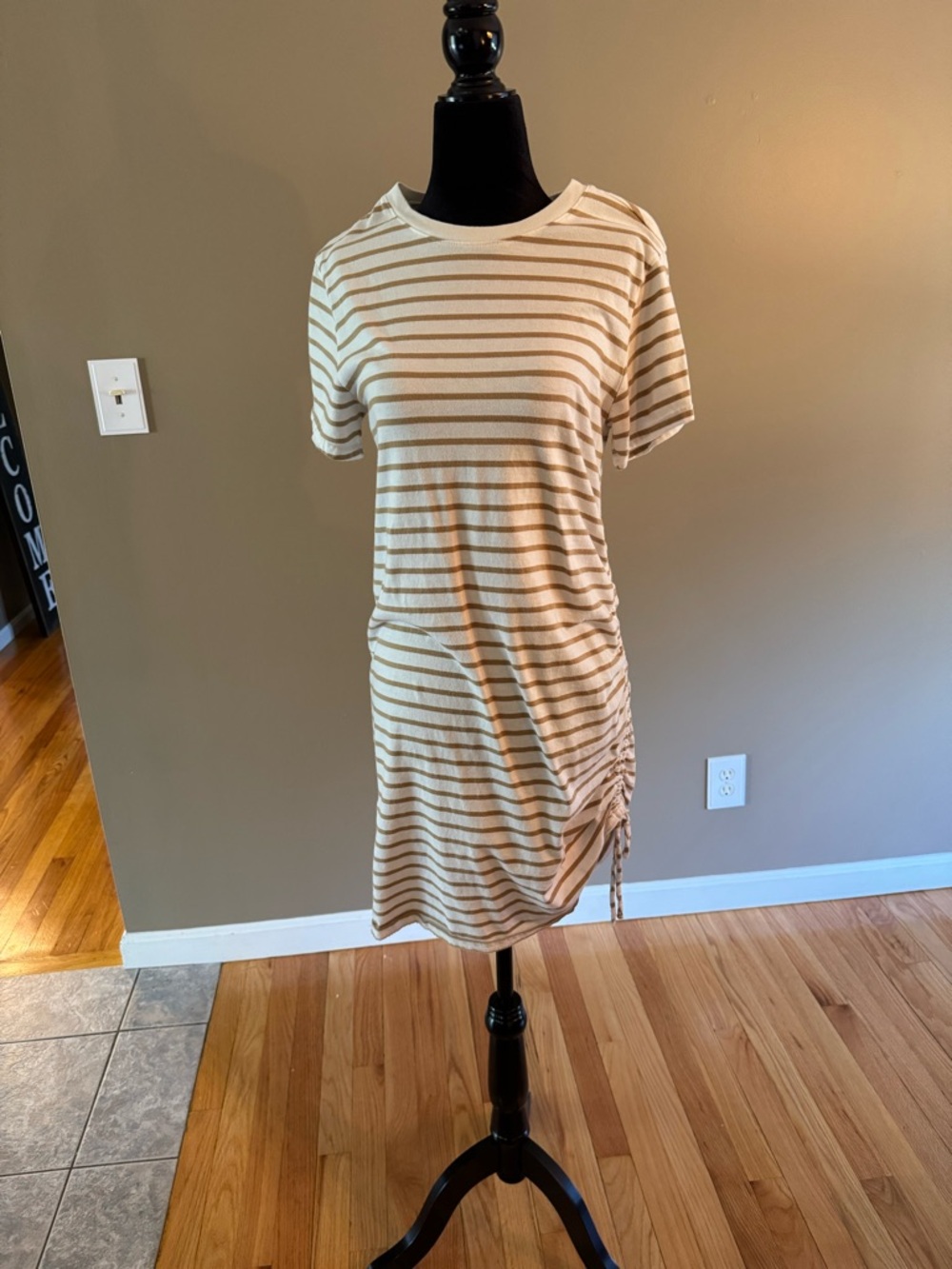 Universal Thread Cream and Tan Striped Mini Dress